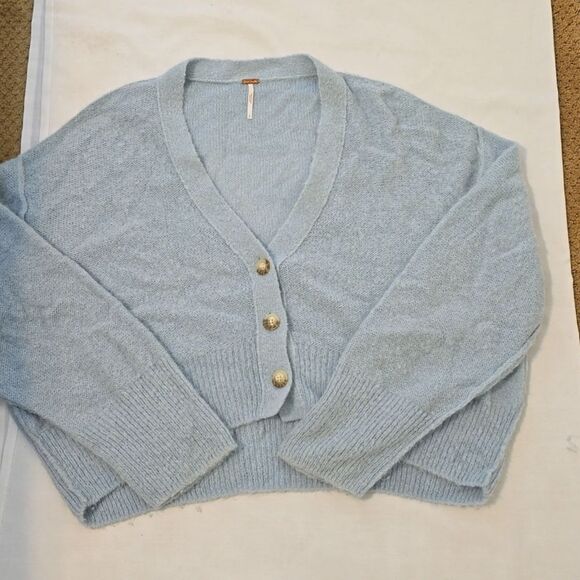 Free People Found my Friend Blue boucle Cardigan size small - Picture 3 of 8